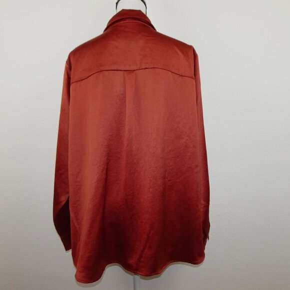 Karen Kane Satiny Top Women's Plus Size 2X Brown Rust Long Sleeve Made in USA - Picture 4 of 10